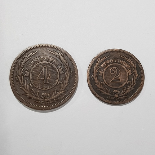 Antiguas Monedas Uruguay 4 Y 2 Céntimos 1869 Lote Mag 59741