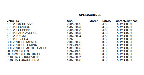 Juntas Multiple Admisión Chevrolet Impala 2000-2005 3.8l