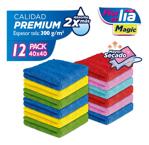 Paquete 12 Piezas, Paño Microfibra Calidad Premium 40x40cm