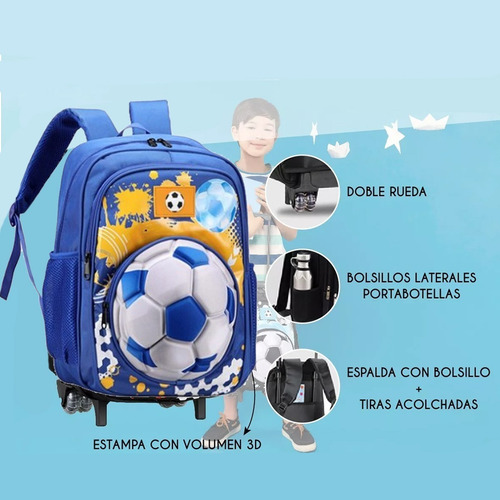Imagen 2 de 7 de Mochila Trendy Infantil Carrito 3d Futbol Niño - Colores
