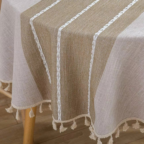 Mantel De Arpillera Bordado Impermeable Redondo Tela De Lino