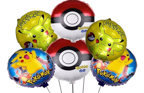 Balão Metalizado Do Pokemon Pikachu E Pokebola E Varetas