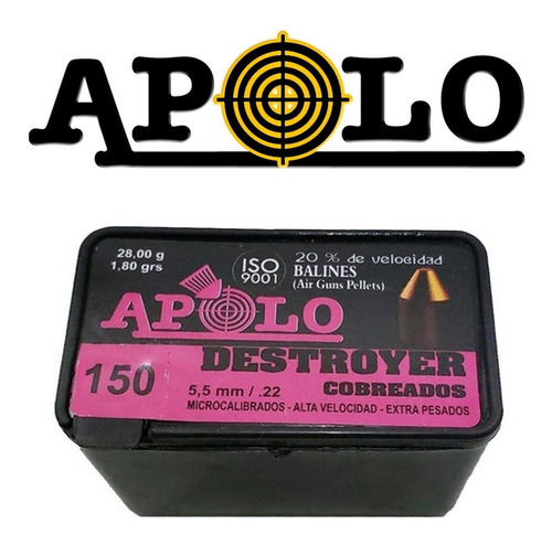 Imagen 4 de 10 de Balines Apolo Destroyer X 150 Cobreados 5.5 Mm