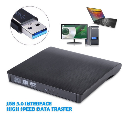 Imagen 1 de 5 de Usb 3.0 Slim Externa Rw Cd Escritor Quemador Lector Dvd Para