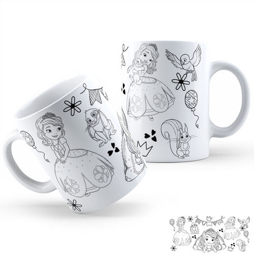 Taza Cerámica Pintar Princesa Sofia Calidad