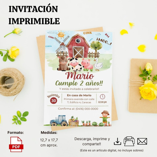 Invitación Imprimible - Cumpleaños, Baby Shower, Granja 