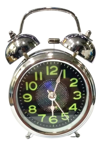 Imagen 1 de 2 de  Alarma Reloj Despertador Mesa Plateado Campana Ref 670b