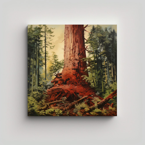 50x50cm Cuadro Forma Mural Árbol De Redwood Estilo Abstract