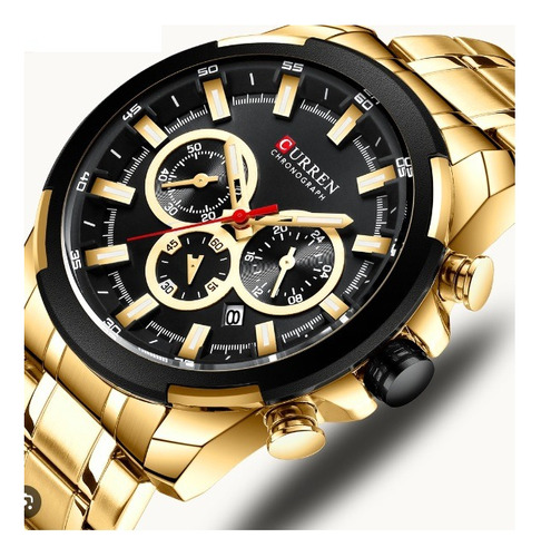 Reloj Original Curren Elegante De Lujo Deportivo Para Hombre Color de la correa Dorado Color del fondo Negro