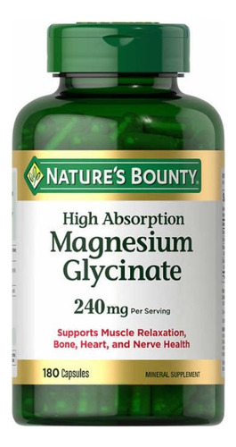 Glicinato De Magnesio 240mg 180 Caps Nature Bounty Magnesium Sabor Neutro