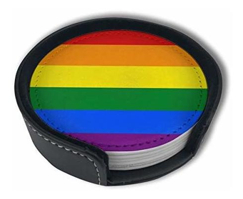 Posavasos Gay Pride Para Bebidas, Tapete De Cuero Con Soport