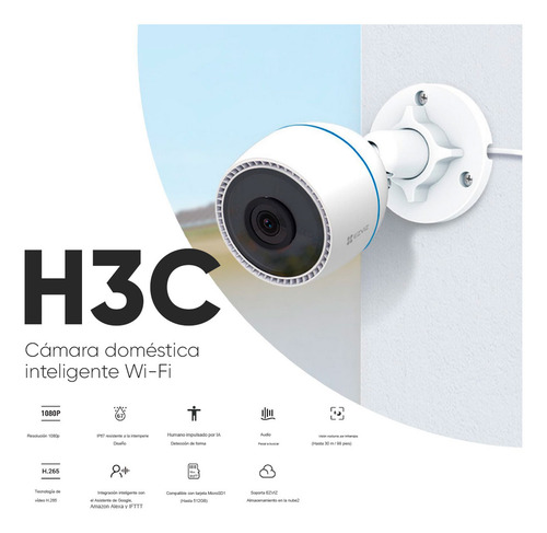 Ezviz Cámara Bala Wifi 2mp H3c-32 Con Detección Humana Micrófono Integrado Con Microsd De 32gb Excelente Vision Cs-h3c Nocturna Ideal Para Uso Exterior