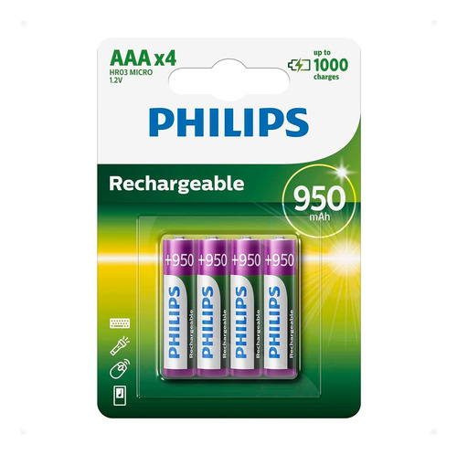 Pilas Recargables Philips Aaa 950mah X4 - Otec