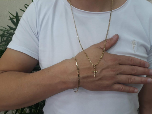 Kit Corrente Pingente E Pulseira Masculina Banhada Ouro 18k