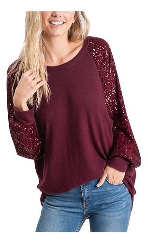 Sudadera Tipo Blusa De Lentejuelas Con Cuello Redondo Para M