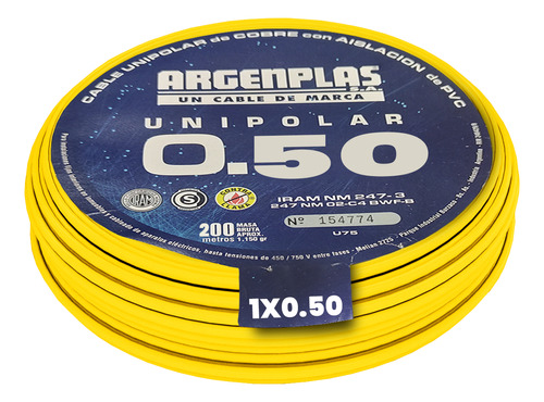 Cable Unipolar 0,50mm2 Pvc Amarillo Argenplas (x 200mt)