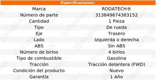 (1) Maza Rueda Tra Izq/der S/abs Aveo 1.6l 4 Cil Fwd 04/17