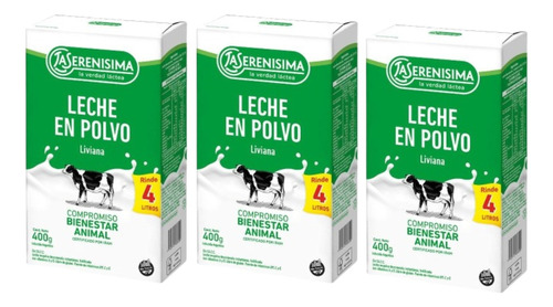 Leche Polvo La Serenisima Descremada 400 Grs X 3 Unidades