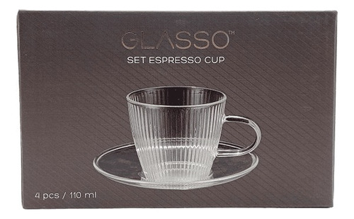 Set 4 Tazas Con Plato Espresso 110ml Glasso Para Té / Café