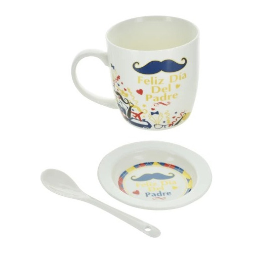 Set De Taza Plato Y Cuchara Dia Del Padre En Caja De Regalo.