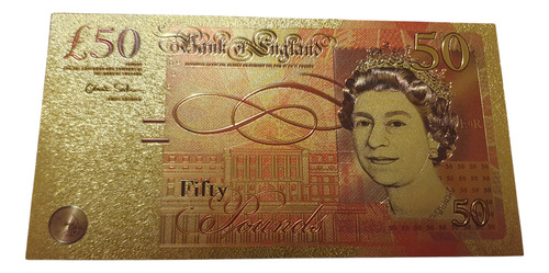 Billete Coleccionable 50 Libras Inglaterra Detalle Color Oro