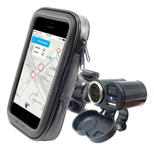 Kit Motoboy Suporte P/ Celular P/ Agua Gps + Tomada Usb Moto