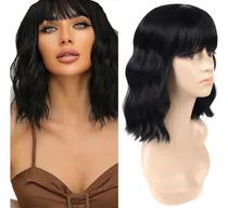 Comprar Peruca Ondulada 40c Curta Com Franja Fibra Orgânica +wig Cap