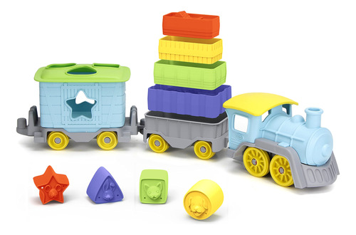 Green Toys Stack & Sort Train, Azul - Juego De 12 Piezas De.