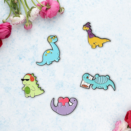 De 6 Alfileres De Esmalte De Dinosaurio Insignias Coloridas