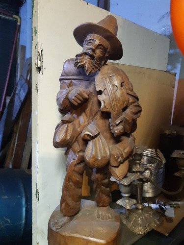 Pieza Estatua Violinista Tallado En Madera 45 Cns Alto