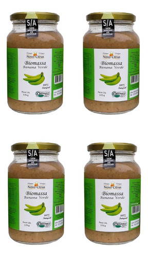 Kit 4 Biomassa De Banana Verde Orgânica Novo Citrus 570g