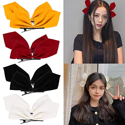 Whaline 4 Pares Velvet Hair Bow Side Clips Velvet 2lk1i