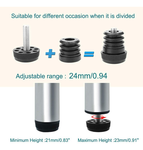 Pies De Nivelación 1 0.984pulgadaod Redondo Inserción Muebl