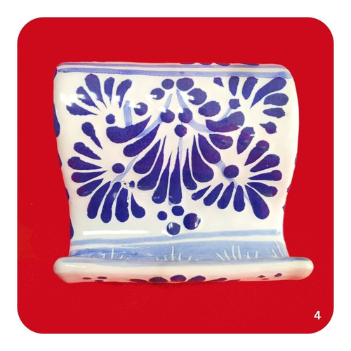 Imagen 6 de 7 de 4 Porta Celular Talavera Poblana Azul Bco Bases Diferentes