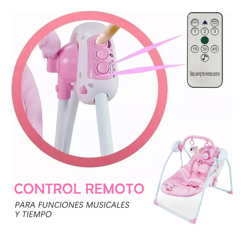 Silla Mecedora Para Bebes Columpio Control Remoto Mosquitero Rosa