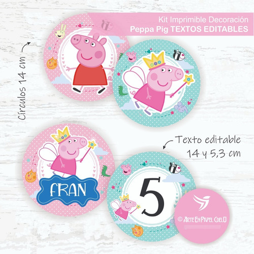 Imagen 3 de 4 de Kit Imprimible Decoración Candy Bar Peppa Pig Texto Editable