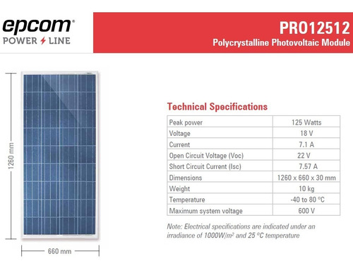 Imagen 2 de 3 de Paneles Solares Policristalino 125w Epcom Energía Solar