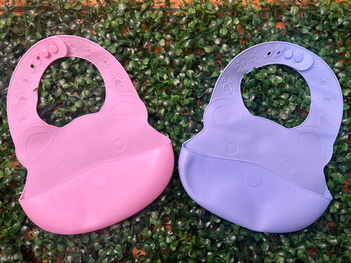 Babero De Silicona Con Bolsillo Regulable Osito Para Bebes Osito Rosa