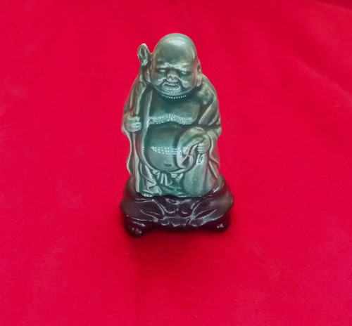 Antigua Pequeña Figura De Ceramica China Buda Con Cayado (Usado)