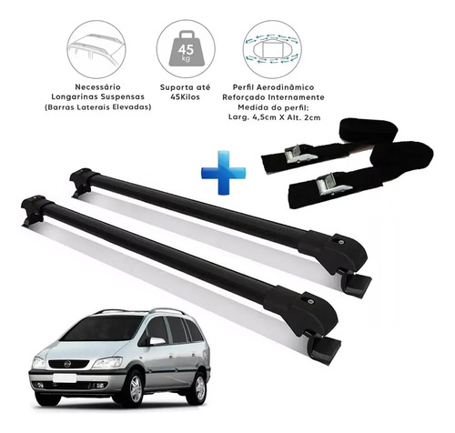 Travessa Rack Bagageiro Zafira Aluminio 2009 Preto + Brinde