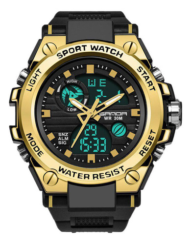 Relógio Masculino Digital Preto Dourado Resistente À Água.