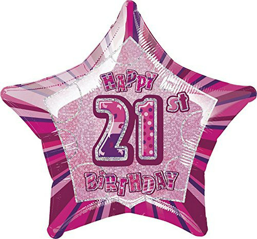 Globo 21 Cumpleaños Estrella Rosa 20  Foil Glitz