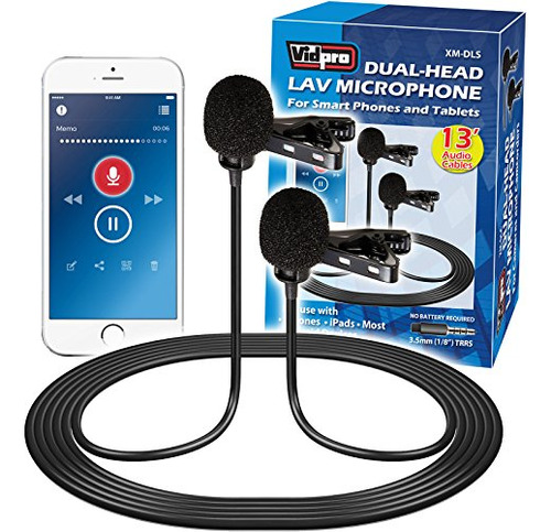 Micrófono Lavalier De Doble Cabezal Vidpro Xm-dls Para Entre
