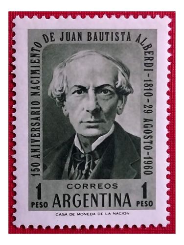 1960. Argentina, Juan Bautista Alberdi. Gj 1187.  Mint