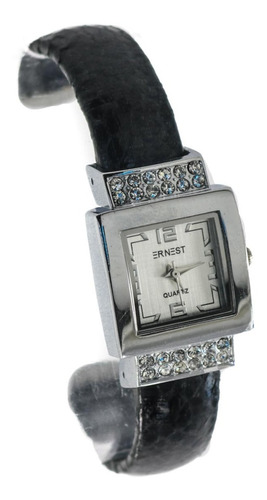 Reloj Brazalete Rectangular Con Strass Malla Simil Reptil