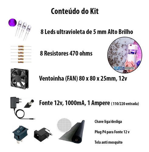 Kit Led P/ Armadilha De Mosquito Led+resistor+fonte+conector