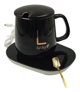 Taza Eléctrica De Cerámica Con Calentador Portátil Color Negro