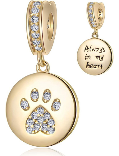 ~? 18k Yellow Gold Plated Dog Paw Print Cz Charm Pendant, 92