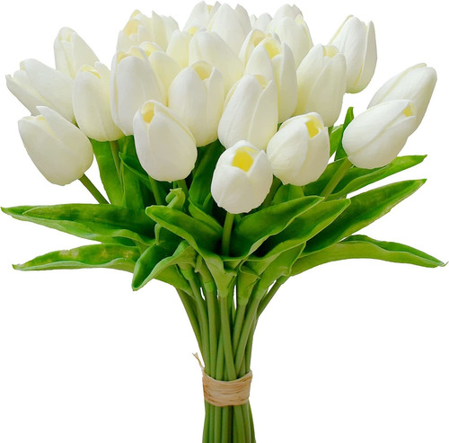 20 Tulipanes, Flores Artificiales Mandys - Blancas.