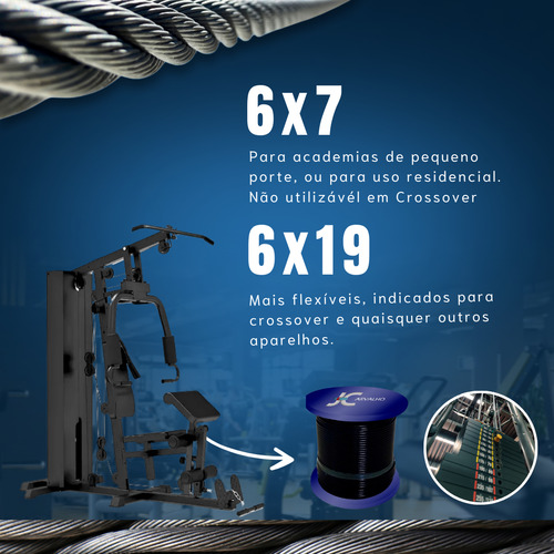 50m Cabo De Aço 5/32 5,5mm Nylon P/ Academia - Suporta 189kg